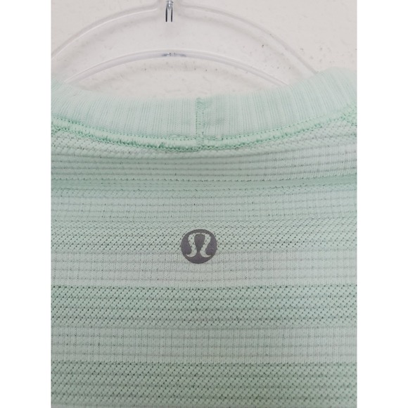 Lululemon Womens 4 Swiftly Tech Long Sleeve Green Striped Thumbholes Top - Picture 3 of 10